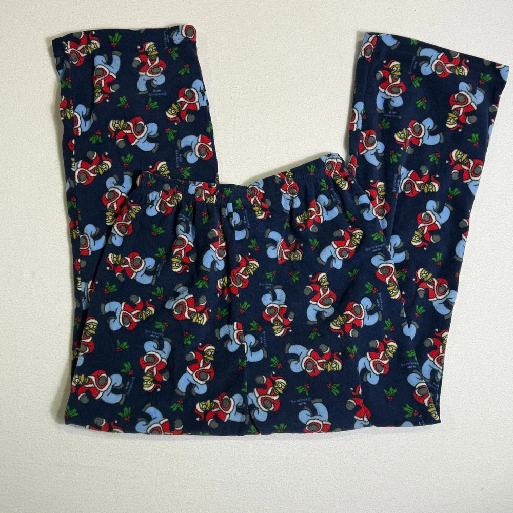 The Simpsons Fleece‎ Pajama Pants Santa Bart Holiday Loungewear Medium Y2K